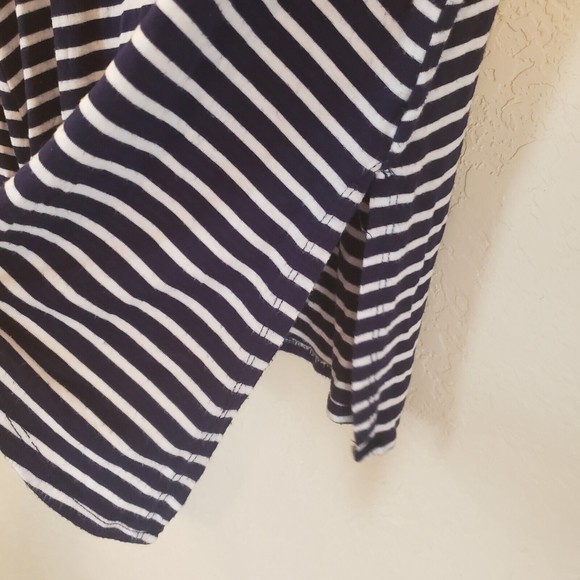 Loanna Blue & White Stripe Top Blouse Size 1X Side Tie at Bottom Short Sleeve - Picture 7 of 11